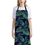 Dark Tropical Palm Leaf Pattern Print Bib Apron With Pocket