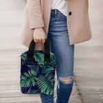 Dark Tropical Palm Leaf Pattern Print Bible Tote Bag