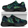 Dark Tropical Palm Leaf Pattern Print Black Chunky Shoes