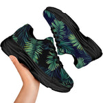 Dark Tropical Palm Leaf Pattern Print Black Chunky Shoes