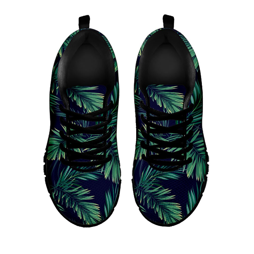 Dark Tropical Palm Leaf Pattern Print Black Running Shoes