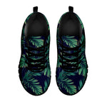 Dark Tropical Palm Leaf Pattern Print Black Running Shoes