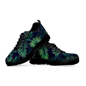 Dark Tropical Palm Leaf Pattern Print Black Running Shoes