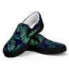 Dark Tropical Palm Leaf Pattern Print Black Slip On Sneakers