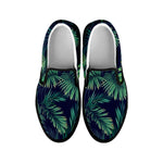 Dark Tropical Palm Leaf Pattern Print Black Slip On Sneakers