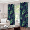 Dark Tropical Palm Leaf Pattern Print Blackout Grommet Curtains