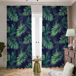 Dark Tropical Palm Leaf Pattern Print Blackout Pencil Pleat Curtains