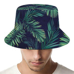 Dark Tropical Palm Leaf Pattern Print Bucket Hat