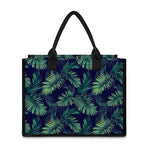 Dark Tropical Palm Leaf Pattern Print Canvas Tote Bag