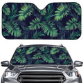 Dark Tropical Palm Leaf Pattern Print Car Windshield Sun Shade