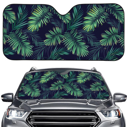 Dark Tropical Palm Leaf Pattern Print Car Windshield Sun Shade