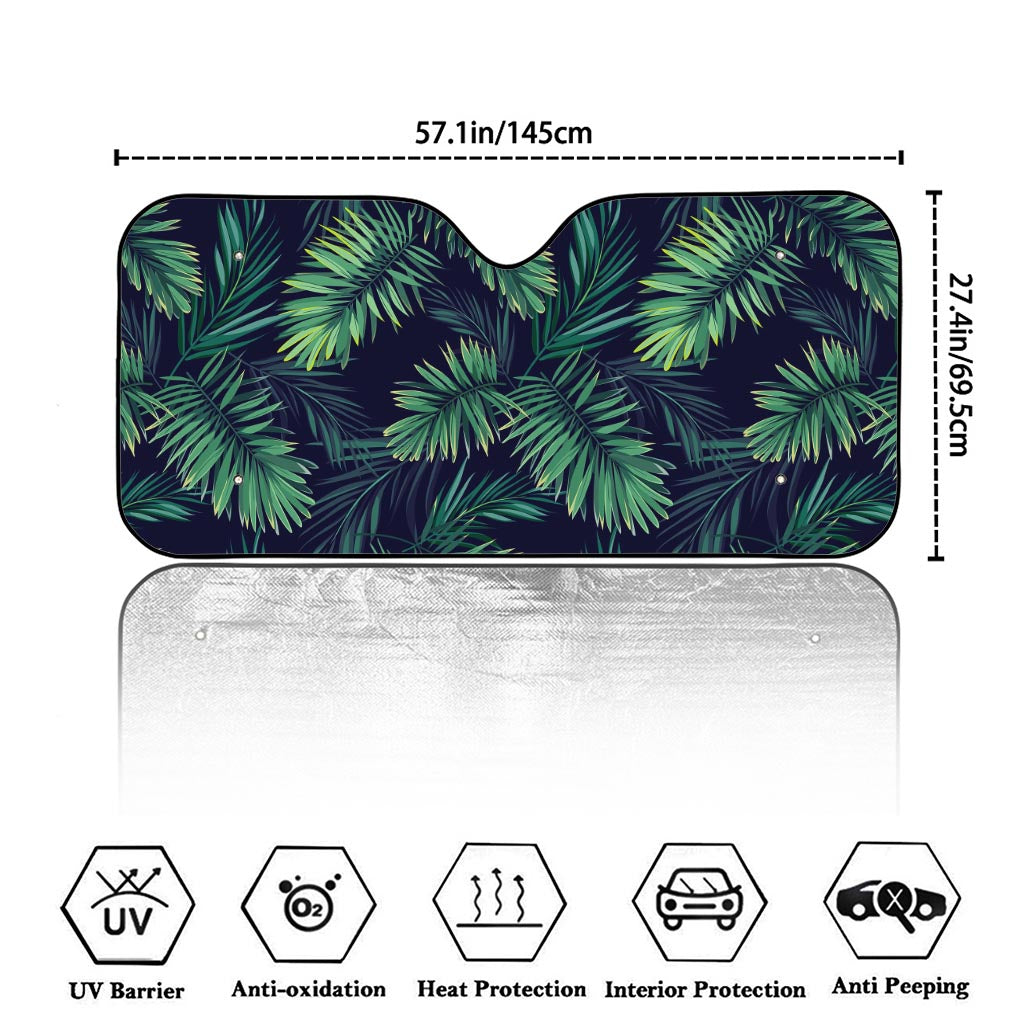 Dark Tropical Palm Leaf Pattern Print Car Windshield Sun Shade