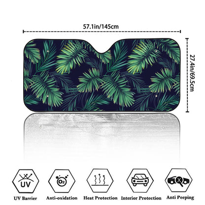 Dark Tropical Palm Leaf Pattern Print Car Windshield Sun Shade