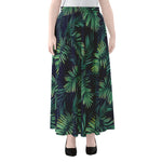 Dark Tropical Palm Leaf Pattern Print Chiffon Maxi Skirt
