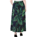 Dark Tropical Palm Leaf Pattern Print Chiffon Maxi Skirt