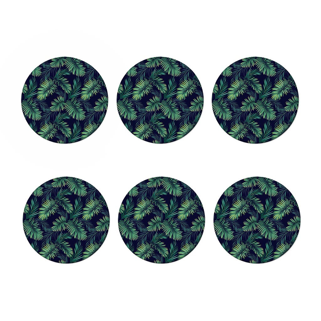Dark Tropical Palm Leaf Pattern Print Coaster Set