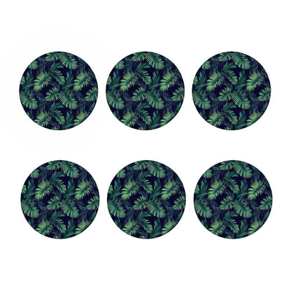 Dark Tropical Palm Leaf Pattern Print Coaster Set