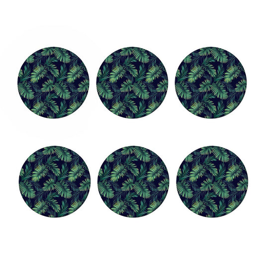 Dark Tropical Palm Leaf Pattern Print Coaster Set