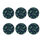 Dark Tropical Palm Leaf Pattern Print Coaster Set