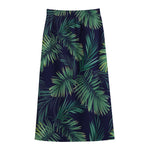 Dark Tropical Palm Leaf Pattern Print Cotton Front Slit Maxi Skirt