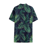 Dark Tropical Palm Leaf Pattern Print Cotton Hawaiian Shirt