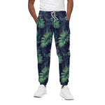 Dark Tropical Palm Leaf Pattern Print Cotton Pants
