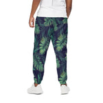 Dark Tropical Palm Leaf Pattern Print Cotton Pants