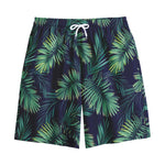 Dark Tropical Palm Leaf Pattern Print Cotton Shorts