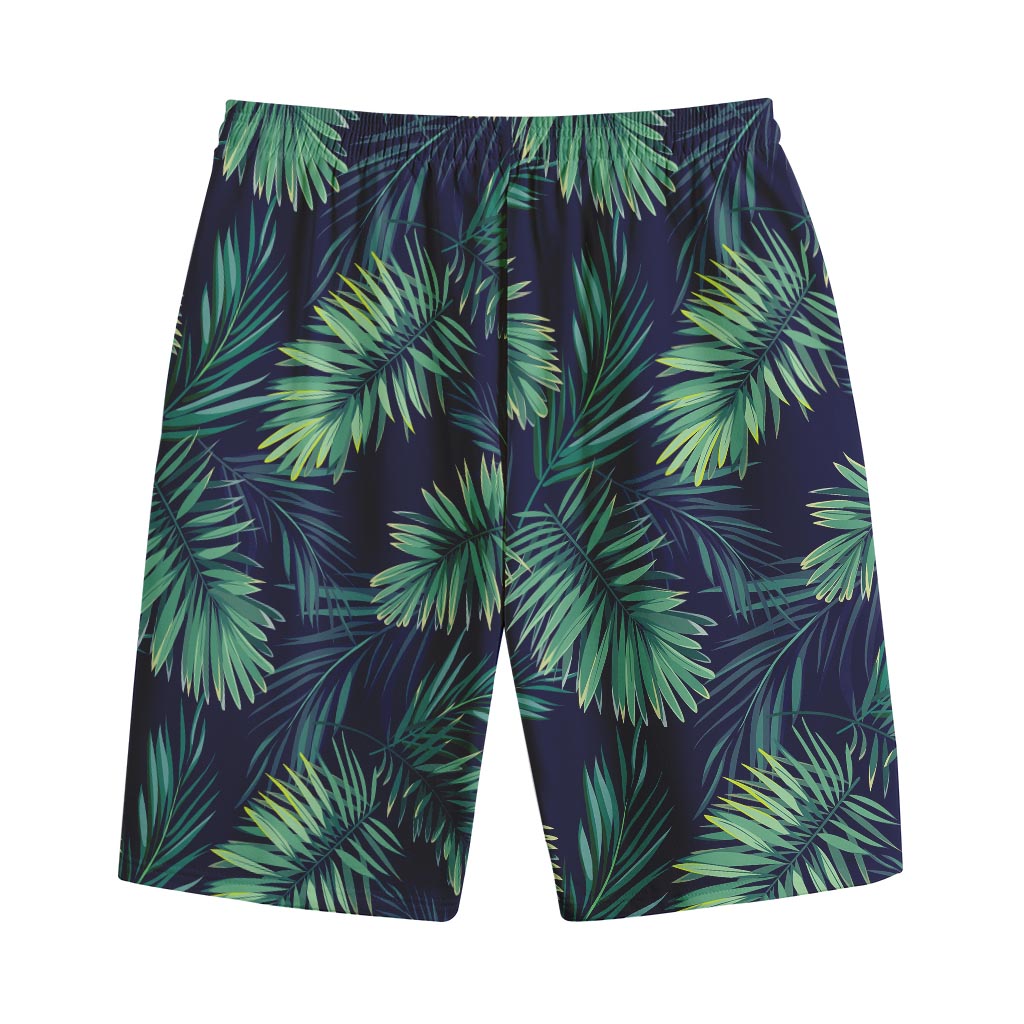 Dark Tropical Palm Leaf Pattern Print Cotton Shorts