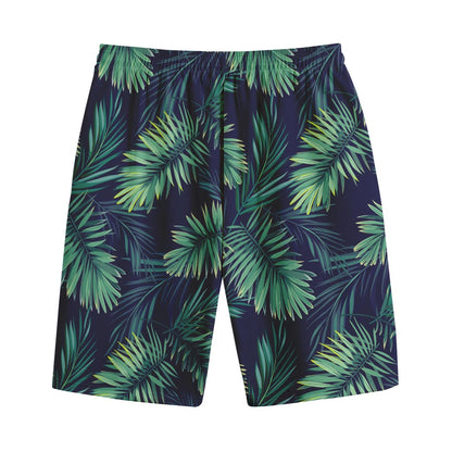 Dark Tropical Palm Leaf Pattern Print Cotton Shorts