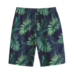 Dark Tropical Palm Leaf Pattern Print Cotton Shorts