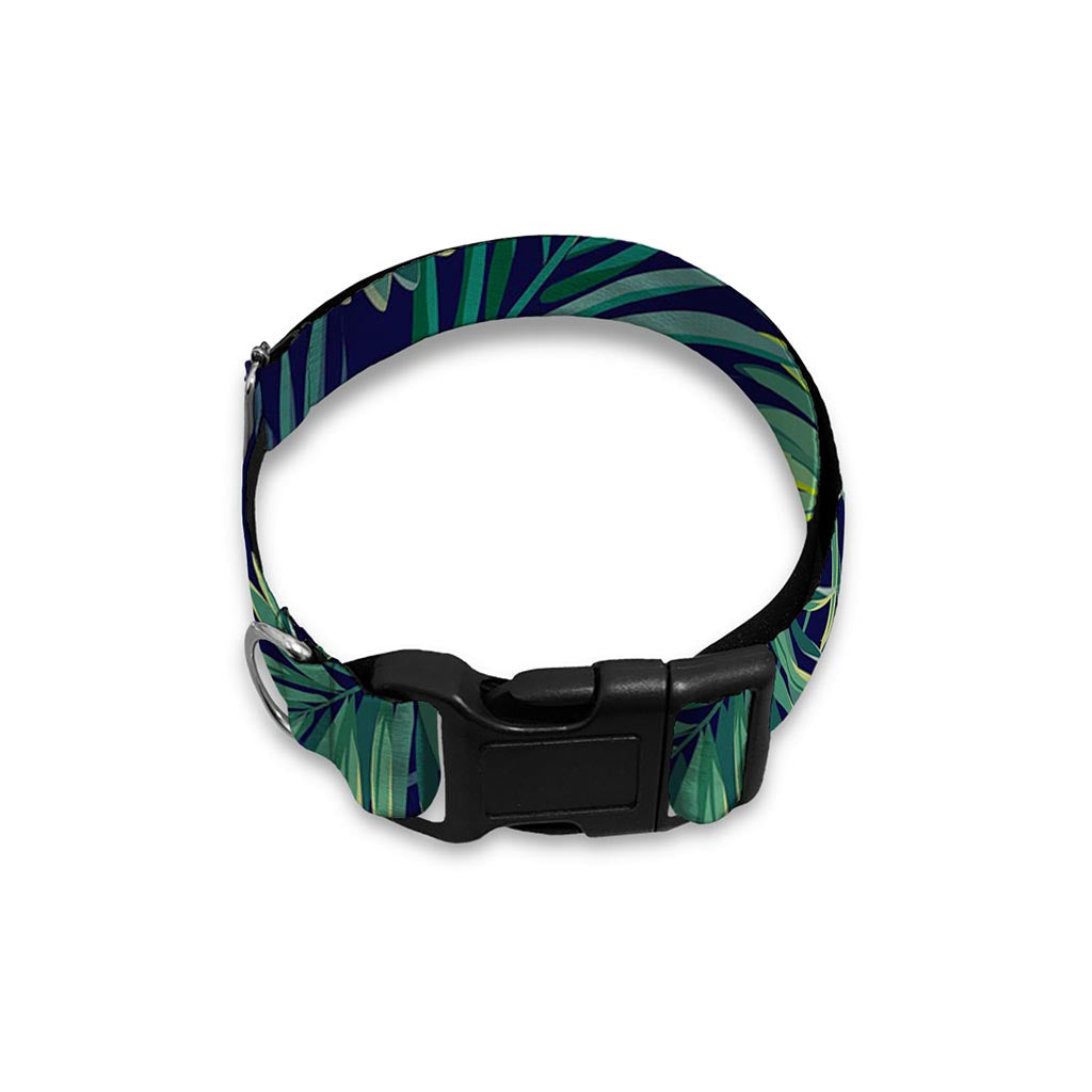 Dark Tropical Palm Leaf Pattern Print Dog Collar