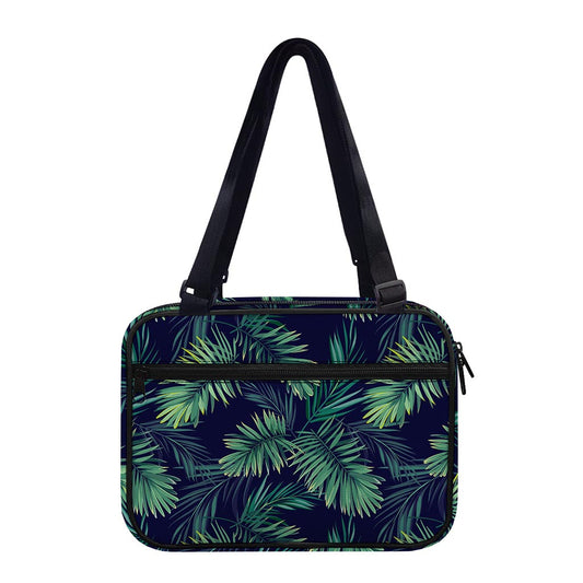 Dark Tropical Palm Leaf Pattern Print Double Strap Bible Bag
