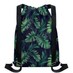 Dark Tropical Palm Leaf Pattern Print Drawstring Backpack