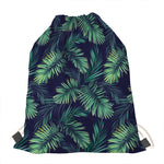 Dark Tropical Palm Leaf Pattern Print Drawstring Bag