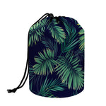 Dark Tropical Palm Leaf Pattern Print Drawstring Makeup Bag