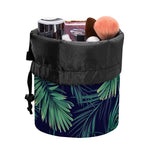 Dark Tropical Palm Leaf Pattern Print Drawstring Makeup Bag