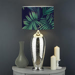 Dark Tropical Palm Leaf Pattern Print Drum Lamp Shade