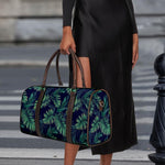 Dark Tropical Palm Leaf Pattern Print Duffle Bag