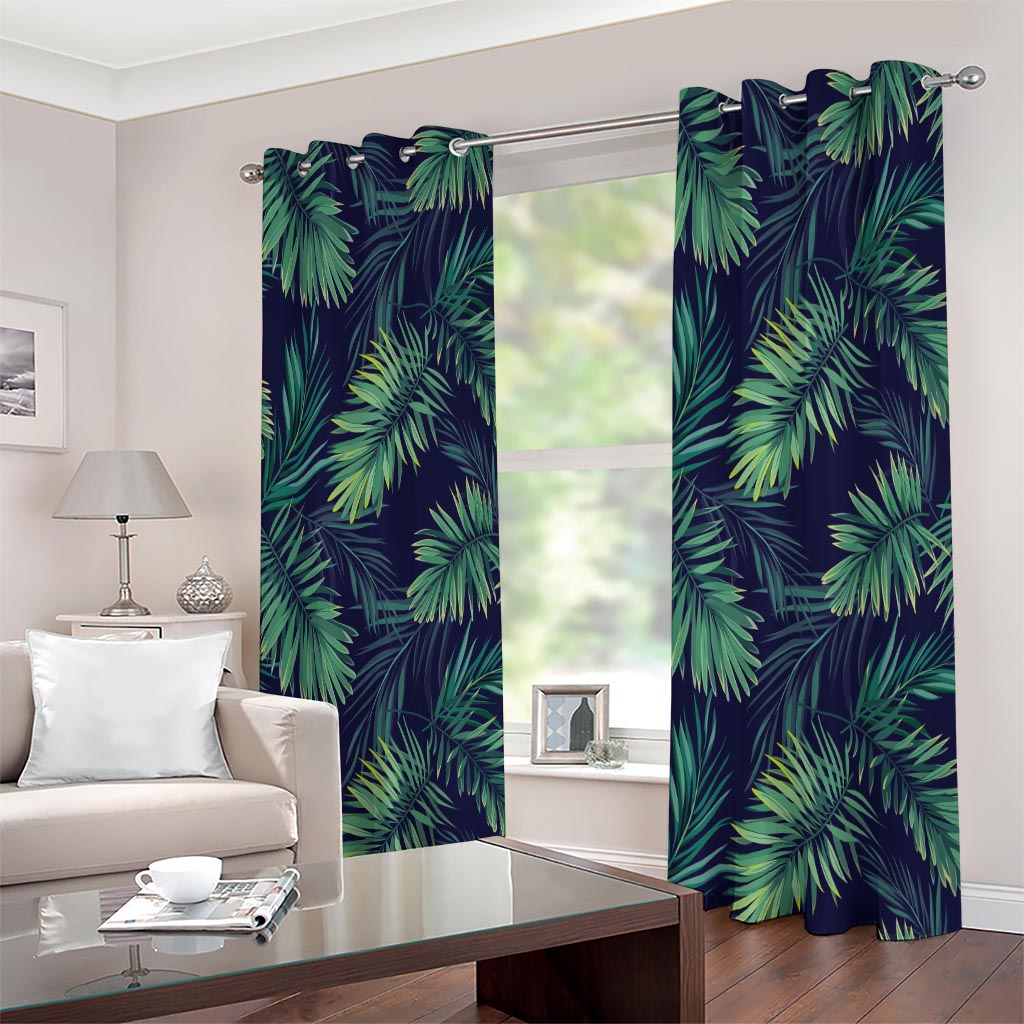 Dark Tropical Palm Leaf Pattern Print Extra Wide Grommet Curtains