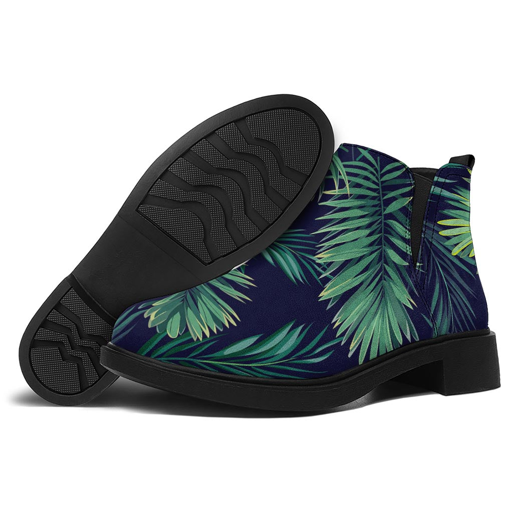 Dark Tropical Palm Leaf Pattern Print Flat Ankle Boots