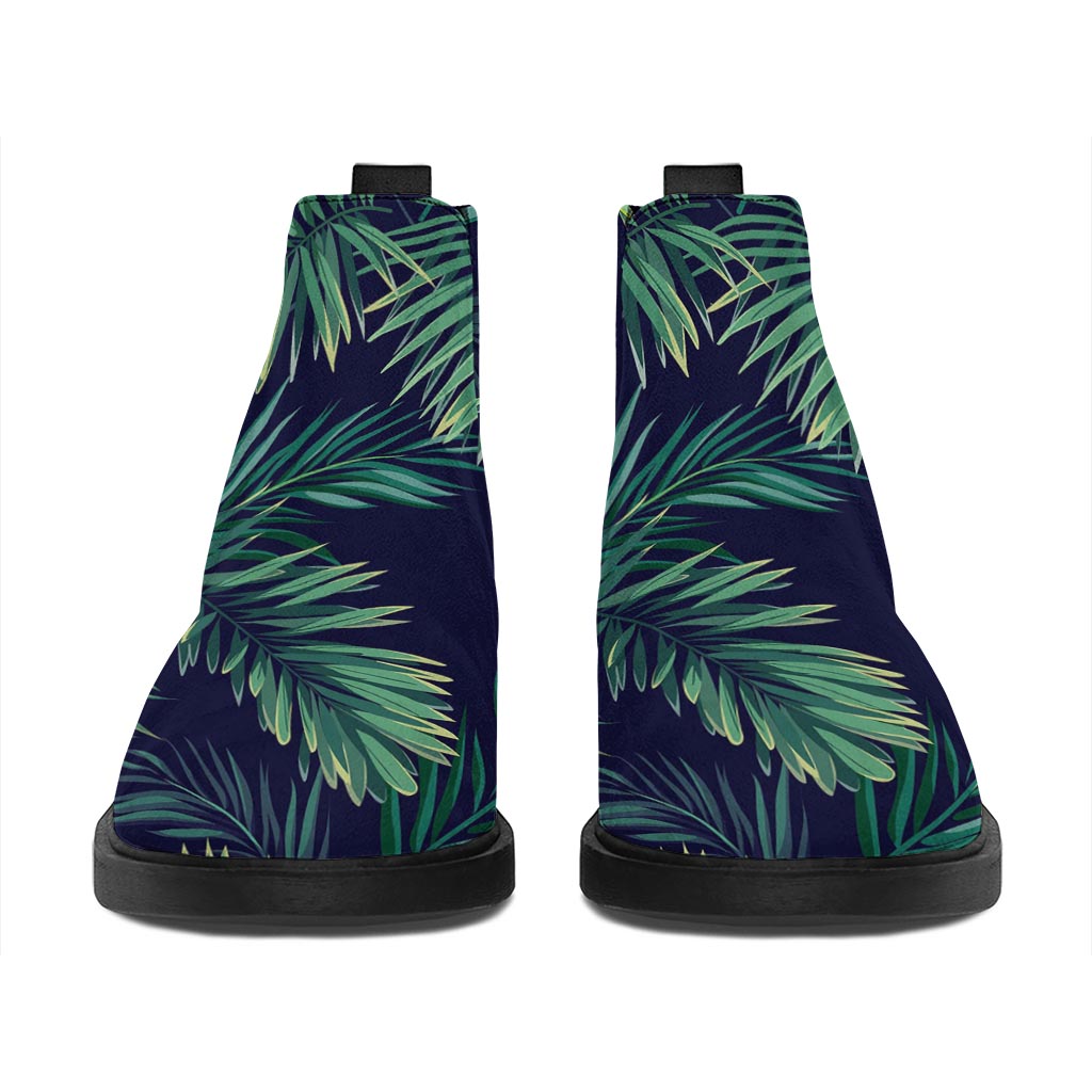 Dark Tropical Palm Leaf Pattern Print Flat Ankle Boots