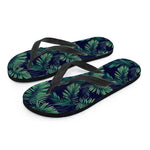Dark Tropical Palm Leaf Pattern Print Flip Flops
