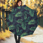 Dark Tropical Palm Leaf Pattern Print Foldable Umbrella