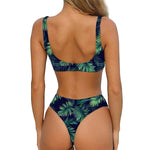 Dark Tropical Palm Leaf Pattern Print Front Bow Tie Bikini