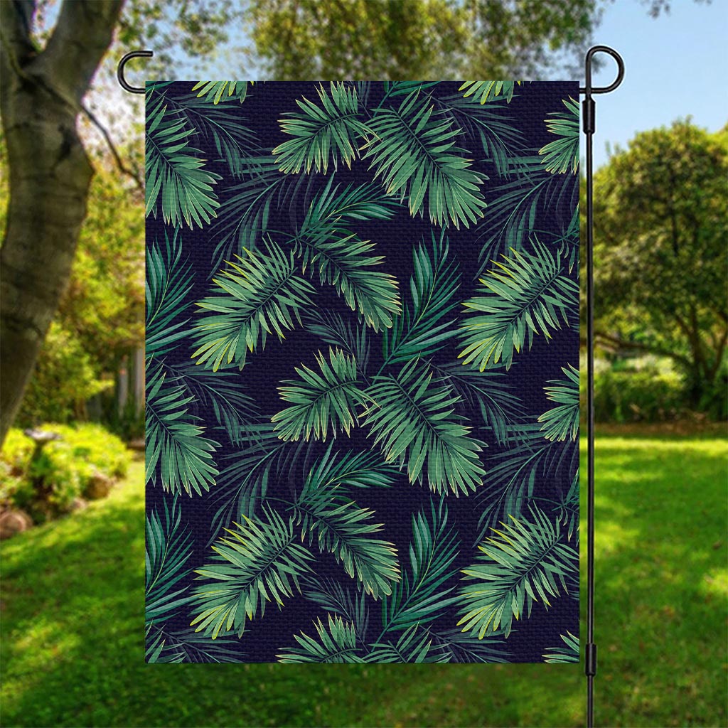 Dark Tropical Palm Leaf Pattern Print Garden Flag