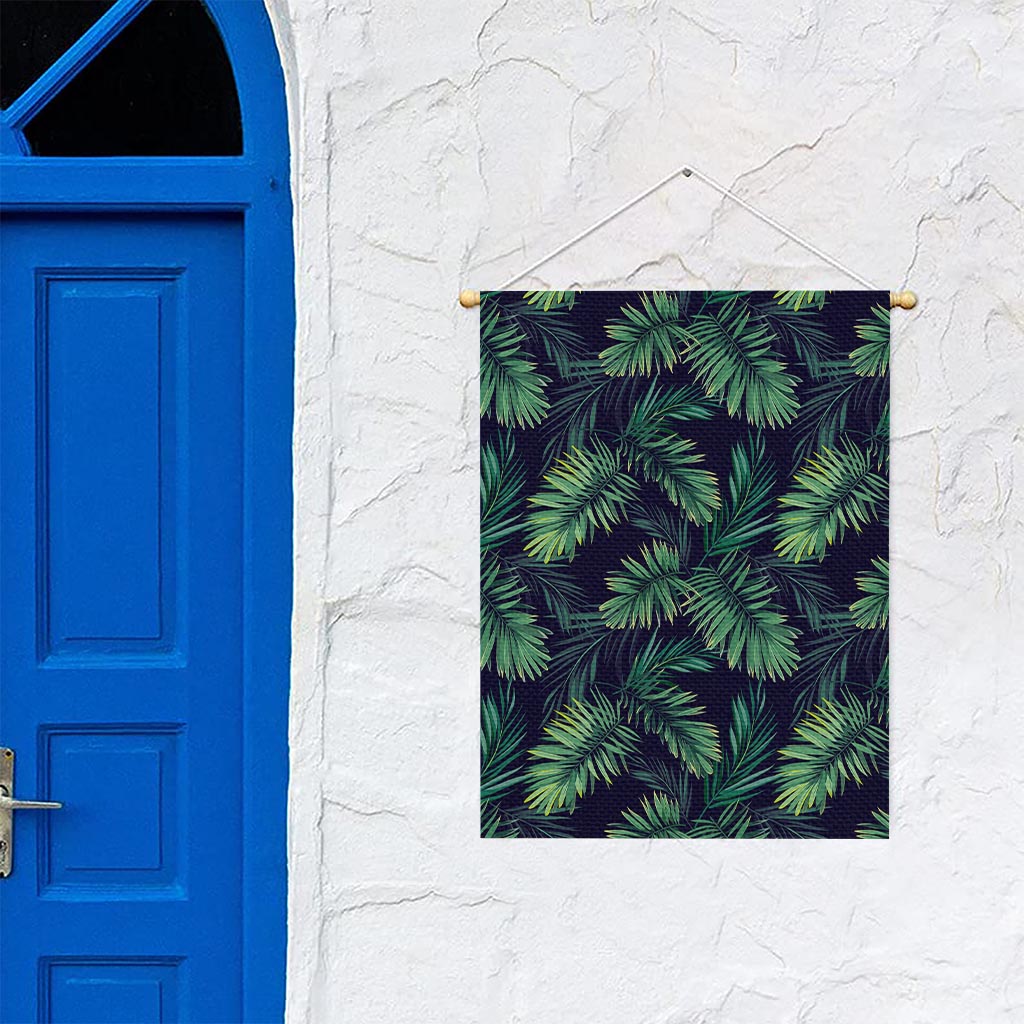 Dark Tropical Palm Leaf Pattern Print Garden Flag