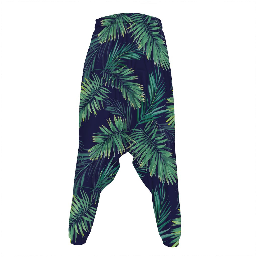 Dark Tropical Palm Leaf Pattern Print Hammer Pants