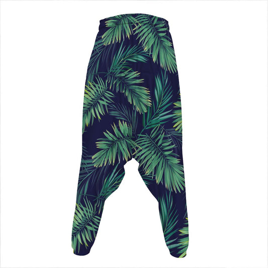 Dark Tropical Palm Leaf Pattern Print Hammer Pants