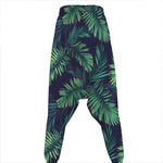 Dark Tropical Palm Leaf Pattern Print Hammer Pants